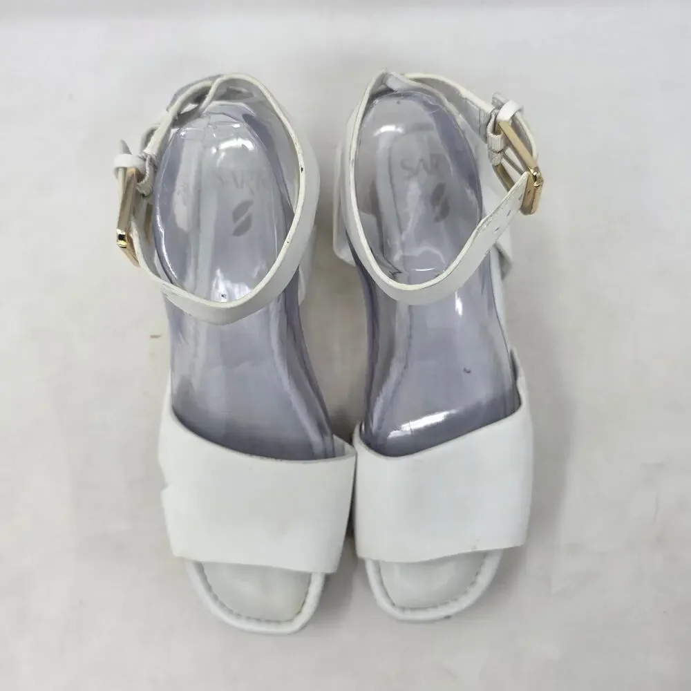 SARTO White Leather Wedge Sandals Ankle Strap Studded Women’s Size 9M